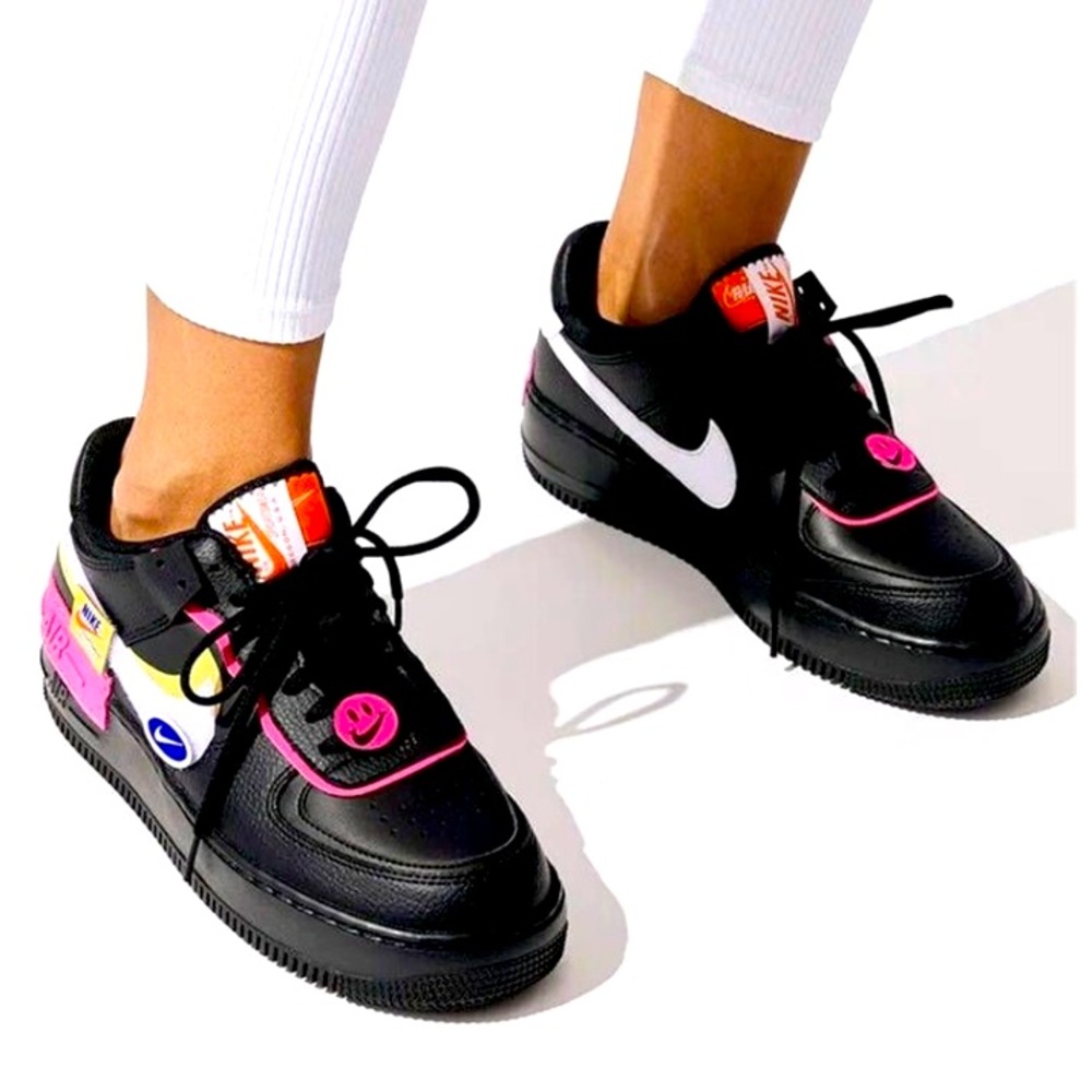 RARE NIKE AIR FORCE 1 SHADOW LOW COSMIC CU4743-001 BLACK PINK PATCHES NEON SMILE